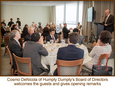 Cosmo DeNicola of Humpty Dumpty's Board of Directors welcomes the guests and gives opening remarks